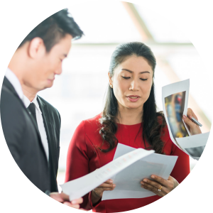 Employees interacting