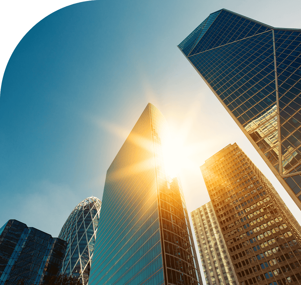 Office towers at sunrise