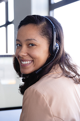 Female contact center employee at work