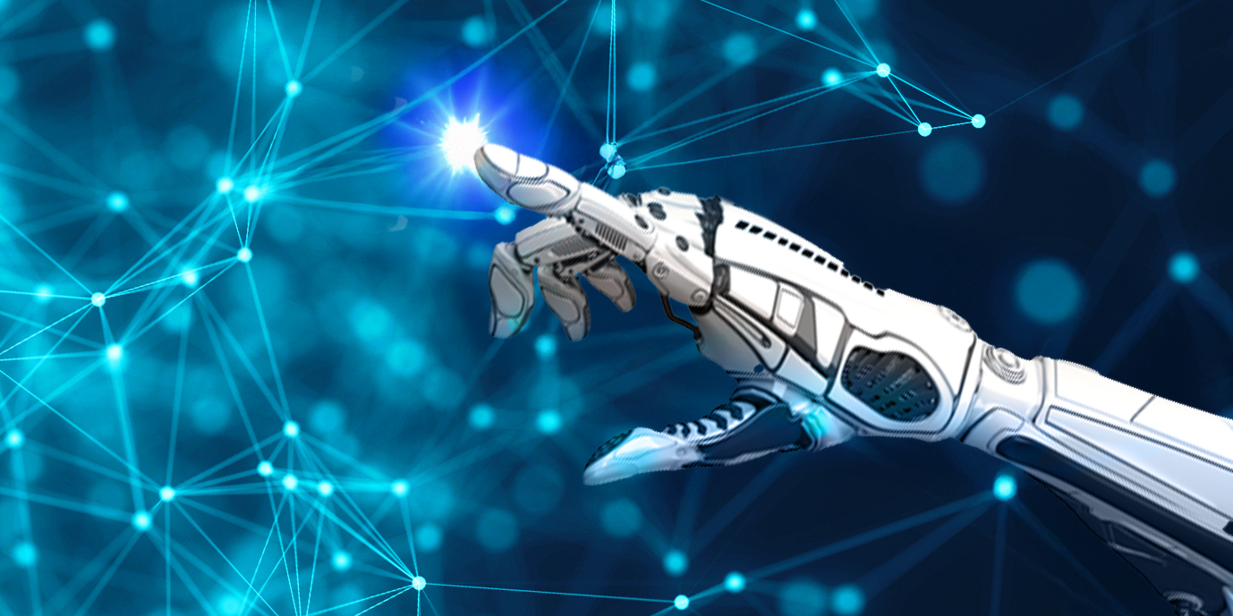 AI hand touching advanced interface