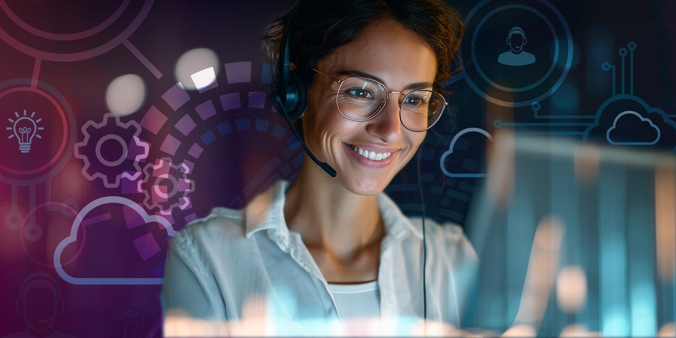 Woman agent in future cloud-based contact center
