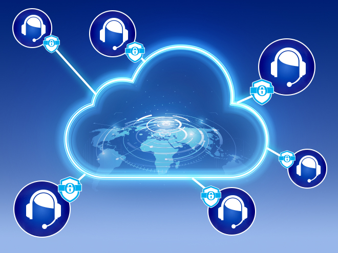 Graphic with virtual agents connected to large cloud.