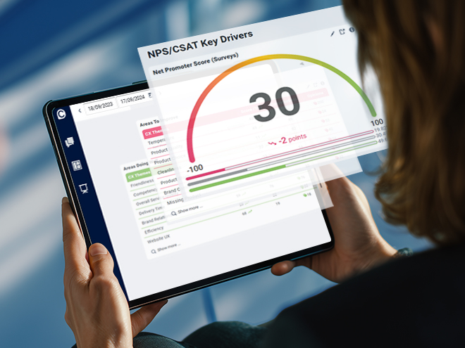 An agent reads charts jumping out of a tablet.