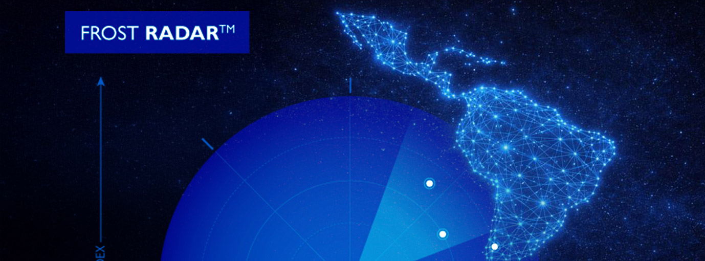 A lit up futuristic looking map of Latin America with the words Frost Radar on top.
