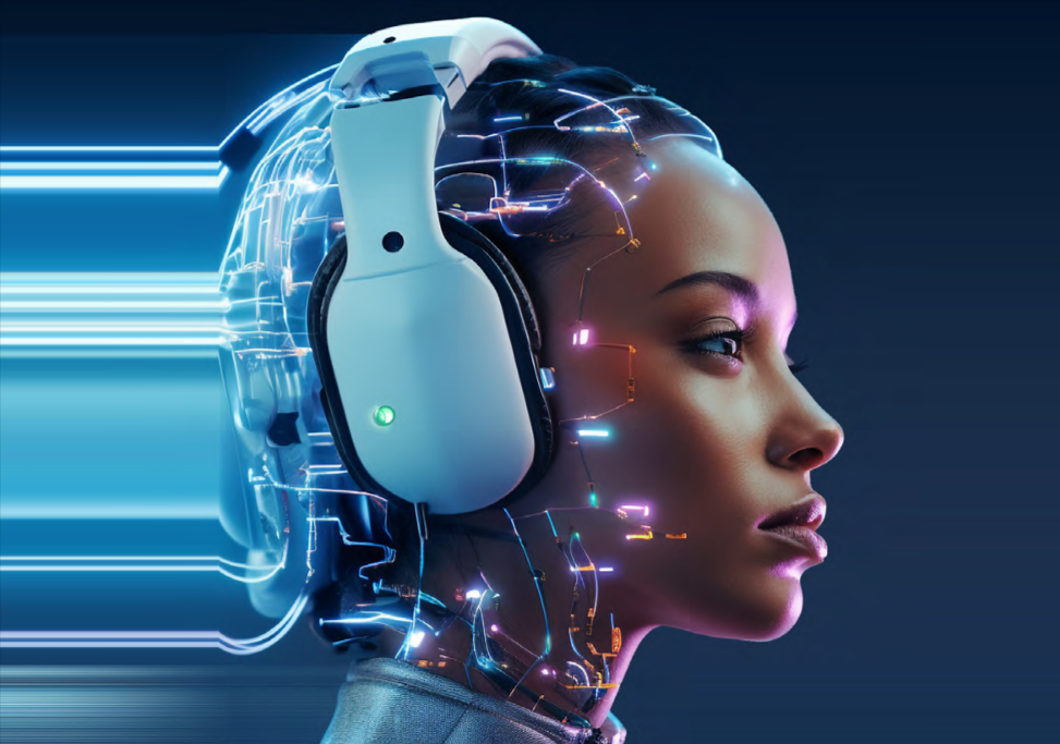 ContactBabel-Enghouse-UK-Contact-Centre-2026-Whitepaper pdf page 2 of woman with futuristic headset and lights