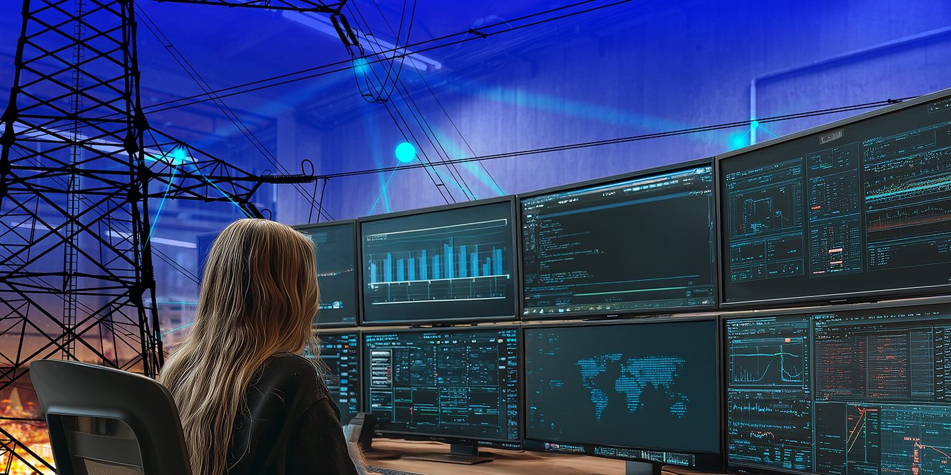 Modern Utility Control Room with Operators at Consoles