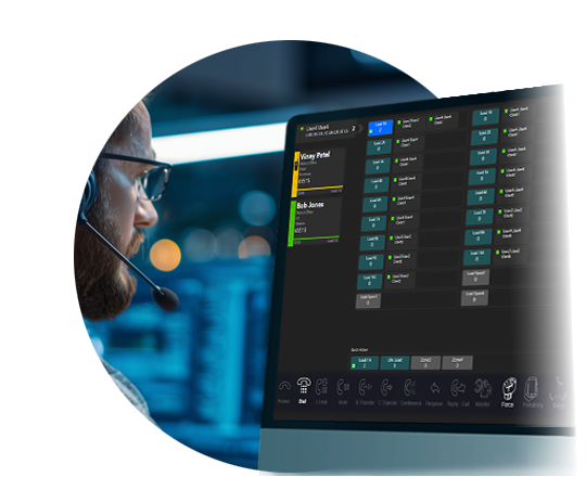 cics-cta-footer-img CICS footer cta image. Agent with microphone monitoring console.